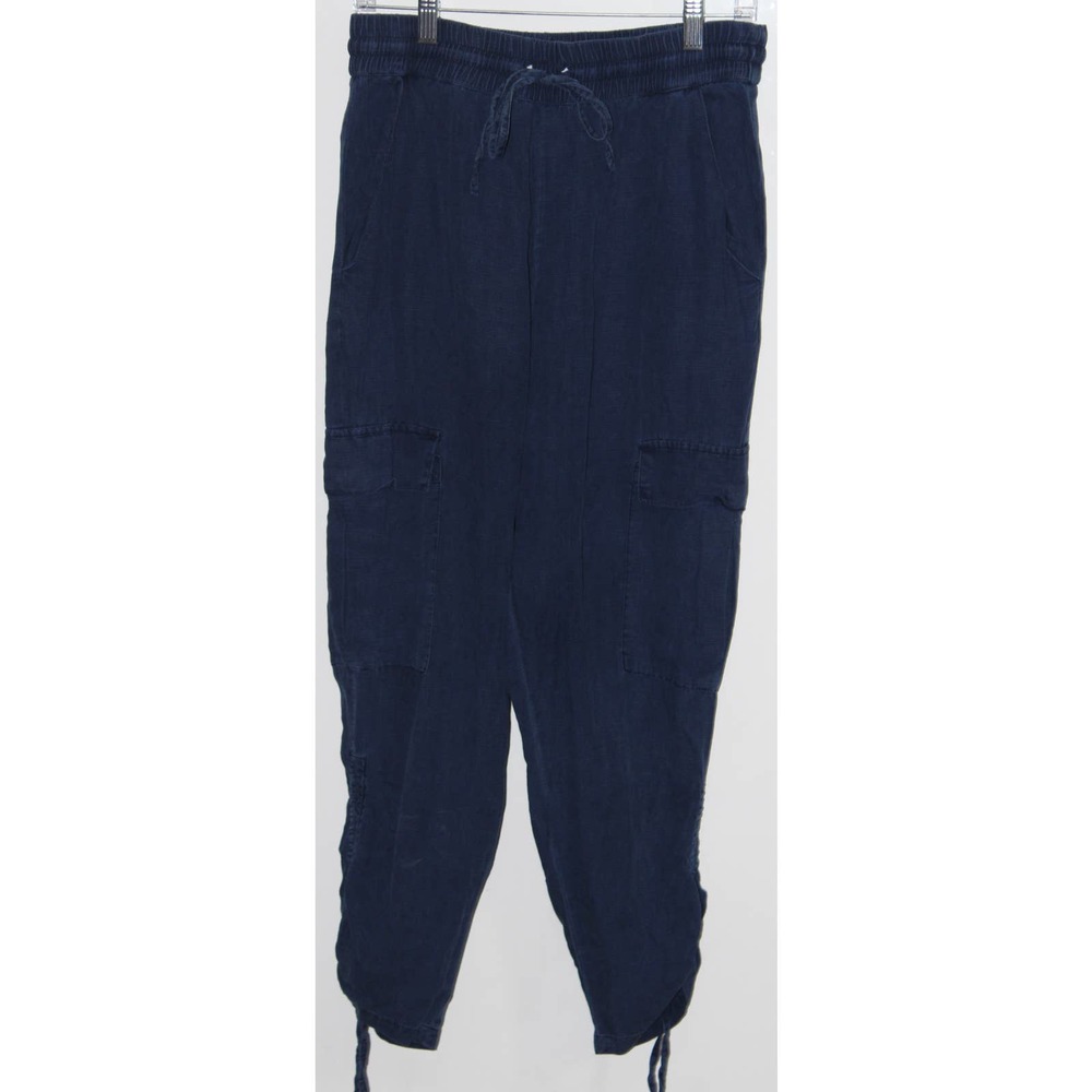 Women's Zara Navy Blue Linen Capri Pants Cargo Pants Casual Pants Size M Medium